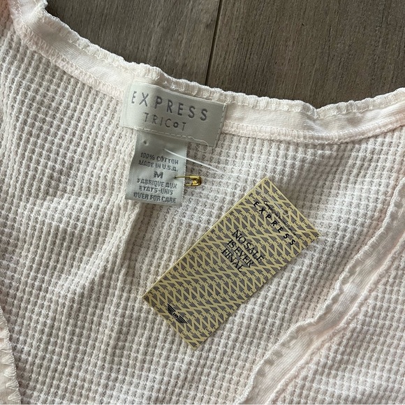 New Vintage Express Cream Waffle Knit Button Down Shirt Mini Dress - Picture 7 of 7